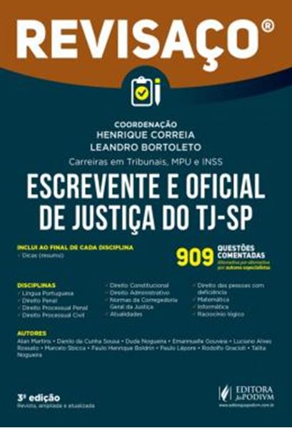 Picture of ESCREVENTE E OFICIAL DE JUSTICA DO TJ-SP - 909 QUESTOES COMENTADAS ALTERNATIVA POR ALTERNATIVA